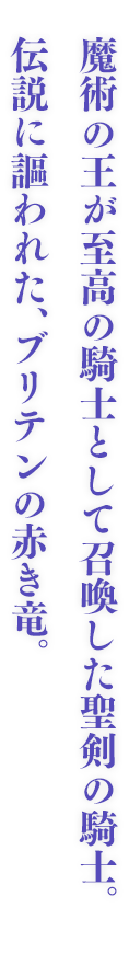 魔術の王が至高の騎士として召喚した聖剣の騎士。伝説に謳われた、ブリテンの赤き竜。